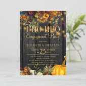 秋の素朴な納屋の木材を使ったBBQエンゲージメントパーティ 招待状 (スタンド正面)