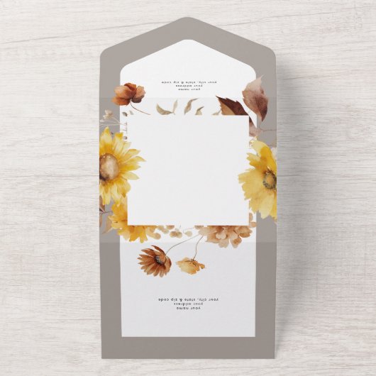 秋の素朴ひまわりトープ&ホワイトディナー オールインワン招待状 (外側)