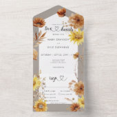 秋の素朴ひまわりトープ&ホワイトディナー オールインワン招待状 (内側)