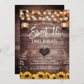 秋の素朴ひまわりヴィンテージランタンスウィート16 招待状 (正面/裏面)