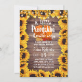 秋の素朴ひまわり小さなかぼちゃの赤ちゃんシャワー 招待状 (正面)