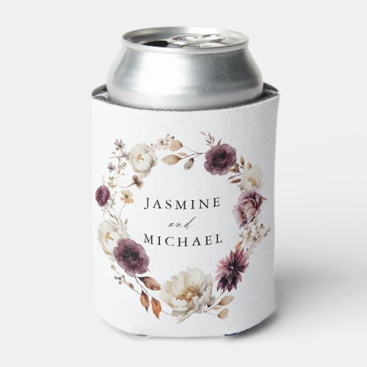 秋の素朴アイボリーとマルサラフローラ結婚 缶クーラー (缶正面)