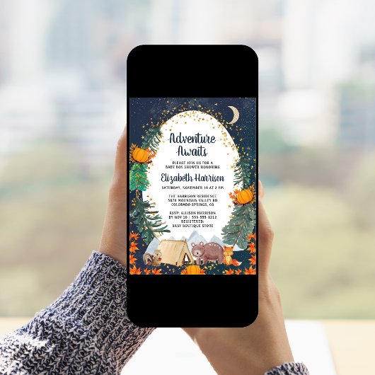 秋の素朴アドベンチャーナイトスカイベビーシャワー 招待状