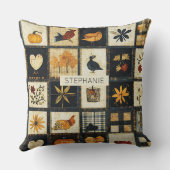 秋の素朴キルト模様 | ファームハウスパッチワーク クッション (裏面)