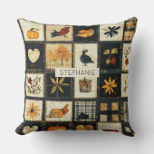 秋の素朴キルト模様 | ファームハウスパッチワーク クッション (正面)