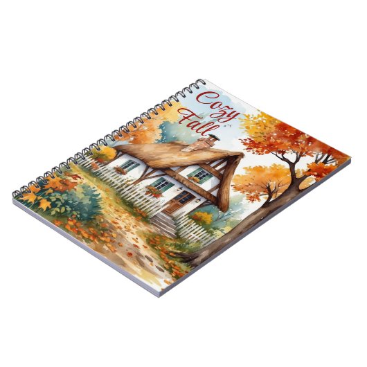 秋の素朴コテージの木々の風景 ノートブック (左側)