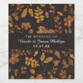 秋の素朴ゴールデン葉のエレガントなウェディングワイン ワインラベル (シングルラベル)