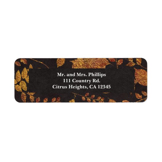 秋の素朴ゴールデン葉のエレガントな結婚式 ラベル (正面)