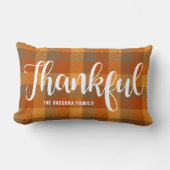 秋の素朴タータンチェックプレイドパターンスクリプト感謝 ランバークッション (正面)