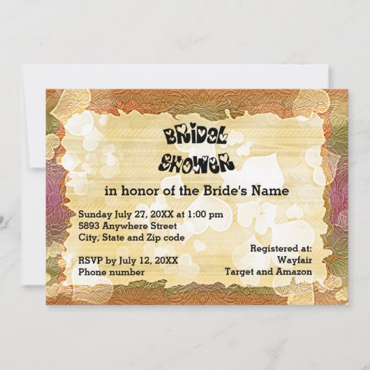 秋の素朴ハートとフレームのブライダルシャワー 招待状 (正面)
