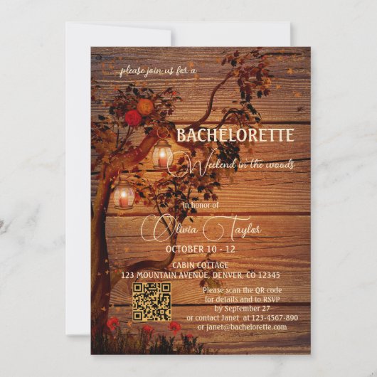 秋の素朴バチェロレッテ週末が森の中 招待状 (正面)