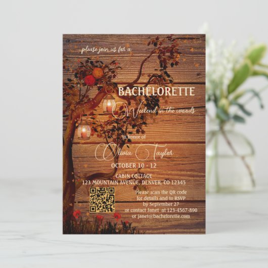 秋の素朴バチェロレッテ週末が森の中 招待状 (スタンド正面)