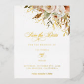 秋の素朴バラスクリプト日付の保存 箔招待状ポストカード (正面)