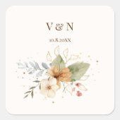 秋の素朴バラ水彩植物学 スクエアシール (正面)