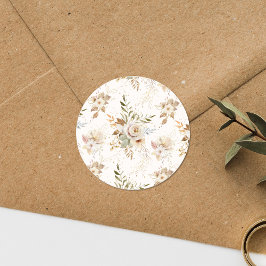 秋の素朴バラ水彩植物学 ラウンドシール