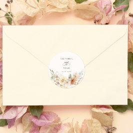 秋の素朴バラ水彩植物学 ラウンドシール