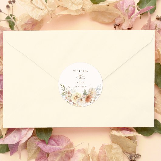 秋の素朴バラ水彩植物学 ラウンドシール