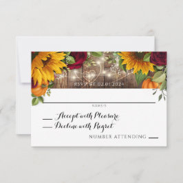 秋の素朴バラ、ひまわりカボチャRSVP 出欠カード