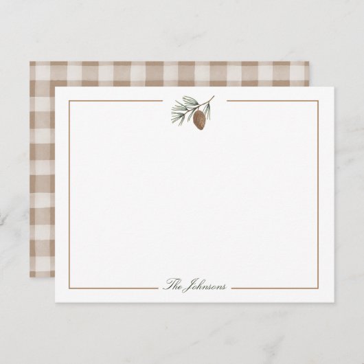 秋の素朴ピネコンパーソナライズされた文具 ノートカード (正面/裏面)