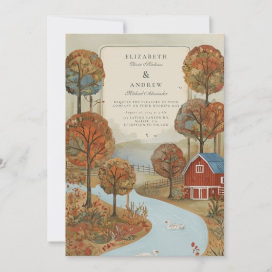 秋の素朴ファームレイクフロント結婚ズ 招待状 (正面)