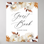 秋の素朴フローラの結婚ゲストブックサイン ポスター (正面)