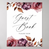 秋の素朴フローラの結婚ゲストブックサイン ポスター (正面)