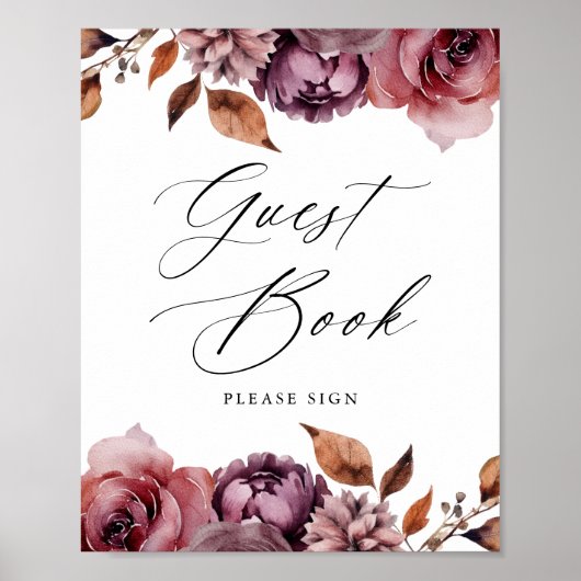 秋の素朴フローラの結婚ゲストブックサイン ポスター (正面)