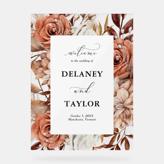 秋の素朴フローラの結婚歓迎 アクリルサイン (正面)