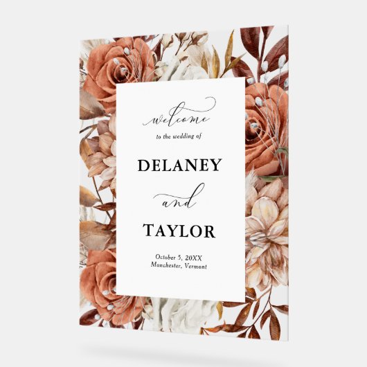 秋の素朴フローラの結婚歓迎 アクリルサイン (傾斜)
