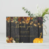 秋の素朴フローラウッドスクリプトブライダルシャワー サンキューカード (スタンド正面)