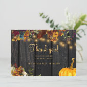 秋の素朴フローラウッドスクリプトブライダルシャワー サンキューカード (スタンド正面)