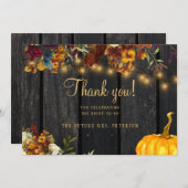 秋の素朴フローラウッドスクリプトブライダルシャワー サンキューカード (正面/裏面)