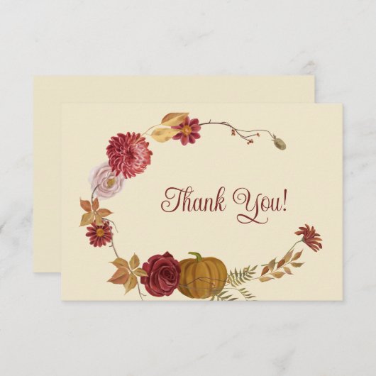 秋の素朴フローラカボチャ折りサンキューカード サンキューカード (正面/裏面)