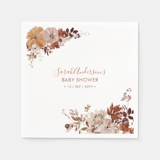 秋の素朴フローラカボチャ赤ちゃんシャワーナプキン スタンダードカクテルナプキン (正面)