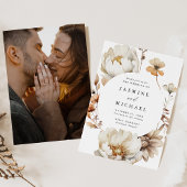 秋の素朴フローラサークルフレーム結婚写真 招待状