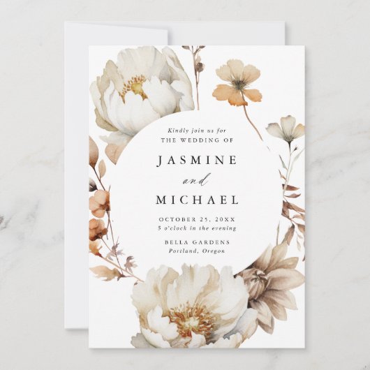 秋の素朴フローラサークルフレーム結婚写真 招待状 (正面)