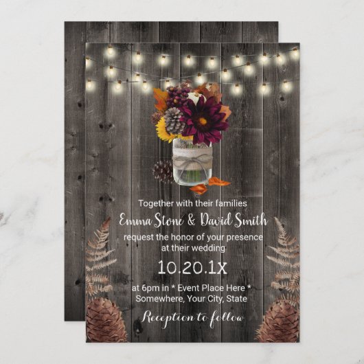 秋の素朴フローラジャームンウッド秋の結婚式 招待状 (正面/裏面)