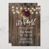 秋の素朴フローラジャールバーンガールベビーシャワー 招待状 (正面/裏面)