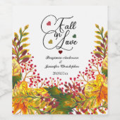 秋の素朴フローラスクリプト秋インラブ結婚ズ ワインラベル (シングルラベル)