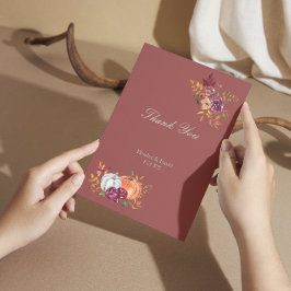 秋の素朴フローラパンプキ結婚ン サンキューカード