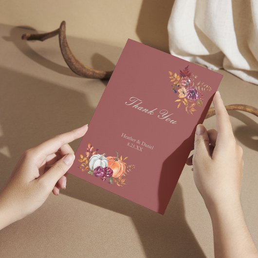 秋の素朴フローラパンプキ結婚ン サンキューカード