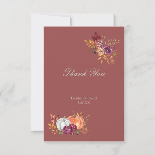 秋の素朴フローラパンプキ結婚ン サンキューカード (正面)