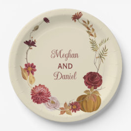 秋の素朴フローラパンプキ結婚ン ペーパープレート