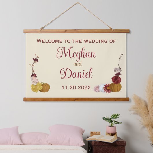 秋の素朴フローラパンプキ結婚ン 吊り下げ型タペストリー (寝室)