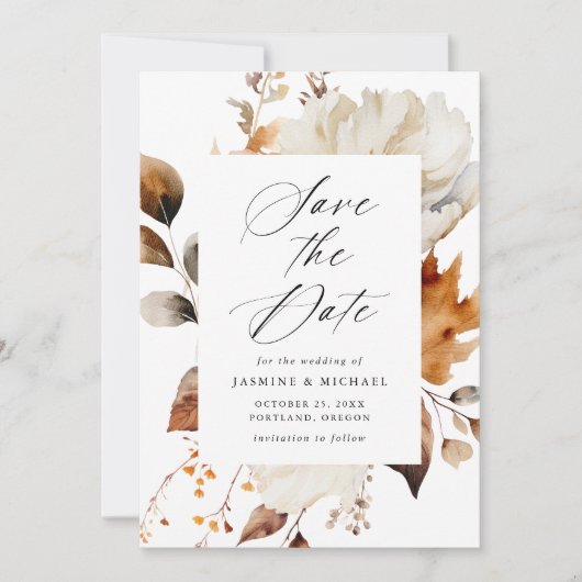 秋の素朴フローラフレーム結婚写真 セーブザデート (正面)