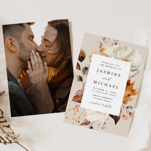 秋の素朴フローラフレーム結婚写真 招待状