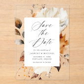 秋の素朴フローラフレーム結婚式の日付の保存 アクリル招待状 (正面)
