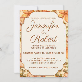 秋の素朴フローラフレーム結婚式招待状 招待状
