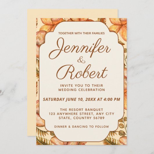 秋の素朴フローラフレーム結婚式招待状 招待状 (正面/裏面)