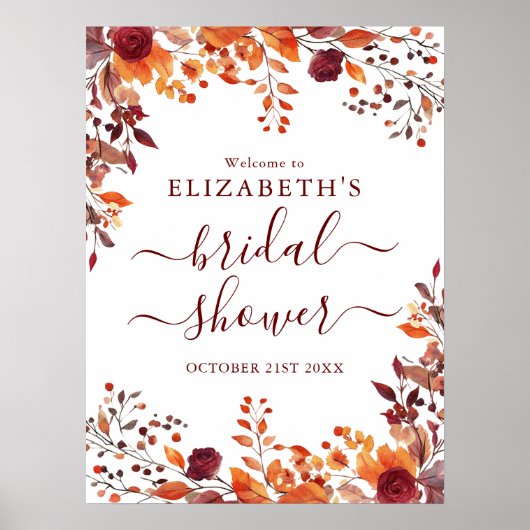 秋の素朴フローラブライダルシャワーウェルカムサイン ポスター (正面)
